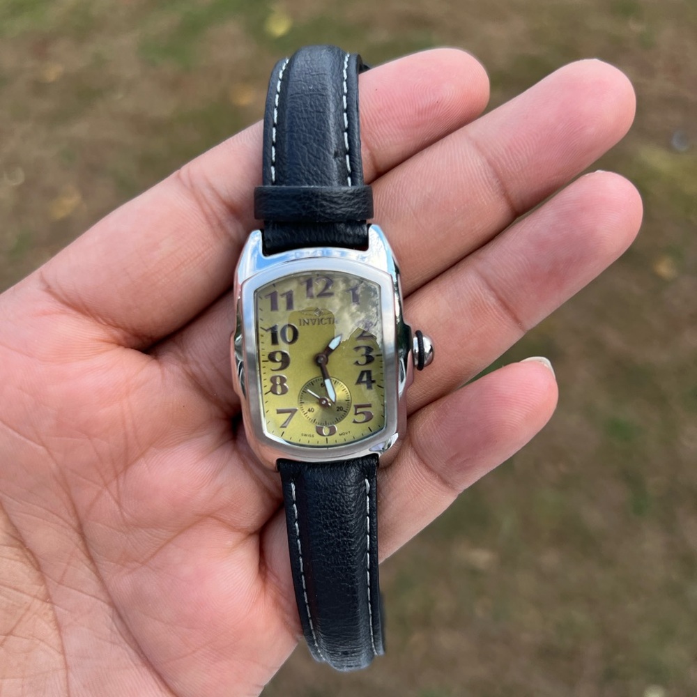 Invicta  Lupah Watch Women 28mm Silver tone Green Dial with leather strap